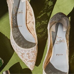 Worn Once Christian Louboutin Lace 554 85 tulle and satin pumps Wedding